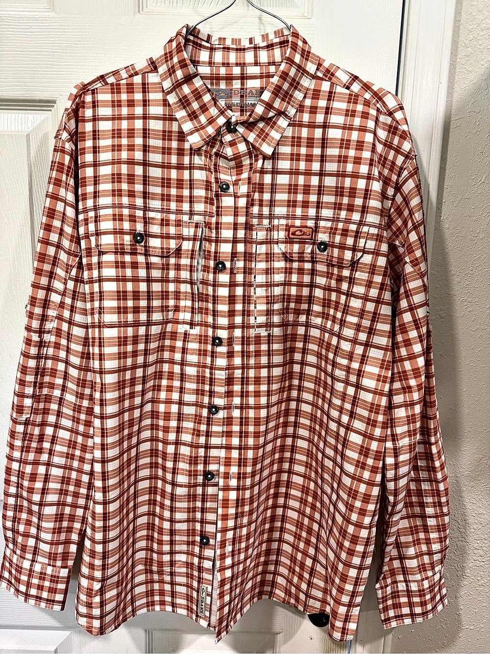 Men's Drake Hunter Creek Plaid Long Sleeve Shirt - Burnt Brick/Orange and White